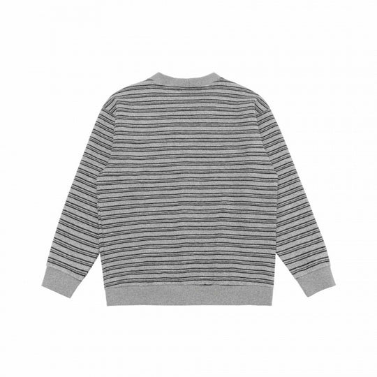 Unisex Gestreifte Boxy-Strickjacke mit V‑Ausschnitt, Knopfleiste und gerippten Abschlüssen Shop Nory