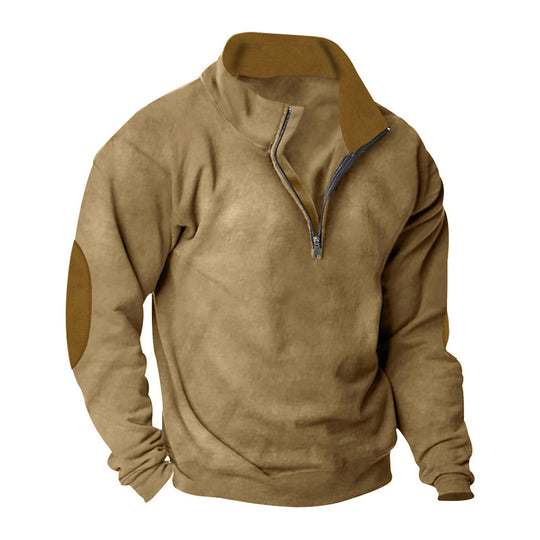 Herren nan Halbzip-Sweatshirt mit Stehkragen, Kontrastkragenfutter und Ellbogenpatches Shop Nory