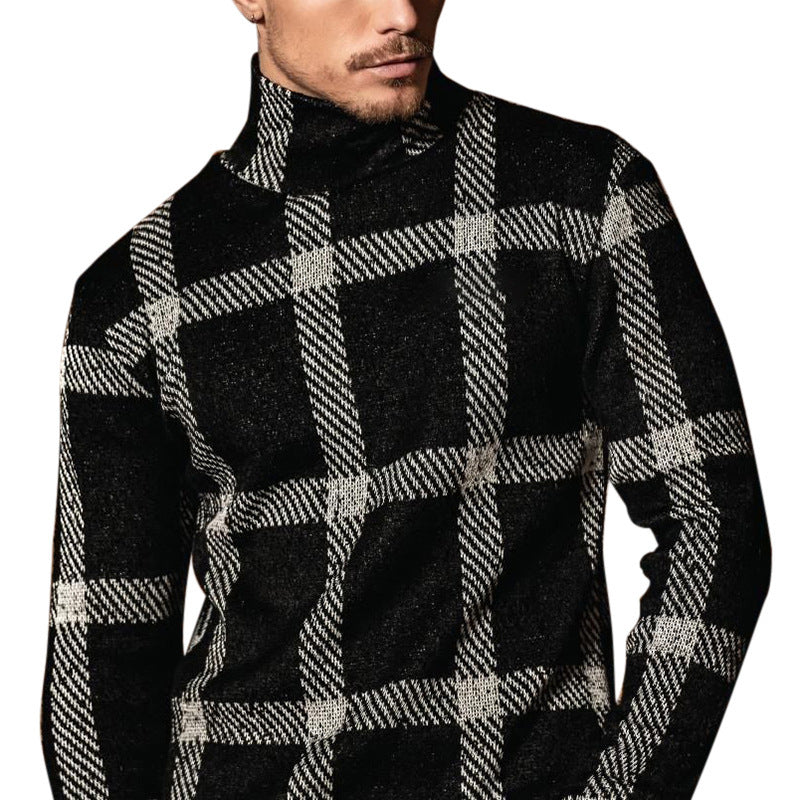 Herren Grobgestrickter Rollkragenpullover mit markantem Karomuster Shop Nory