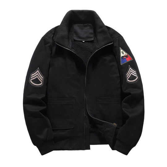 Herren Fliegerblouson mit Sherpa-Innenfutter, gestickten Patch-Details und geripptem Saum Shop Nory