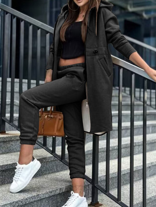 Damen Kapuzenmantel und High-Waist Jogginghose Lounge-Set Shop Nory