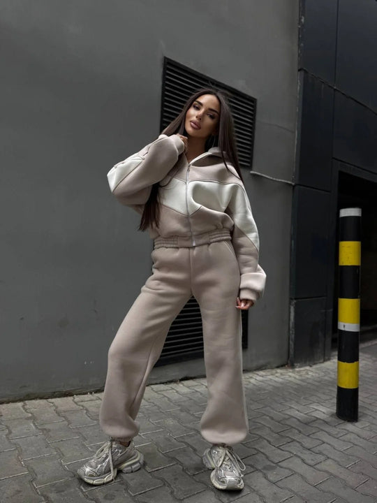 Damen Athleisure-Zweiteiler aus schwerem Neopren-Fleece mit geometrischen Teilungsnähten und hoher Taille Shop Nory