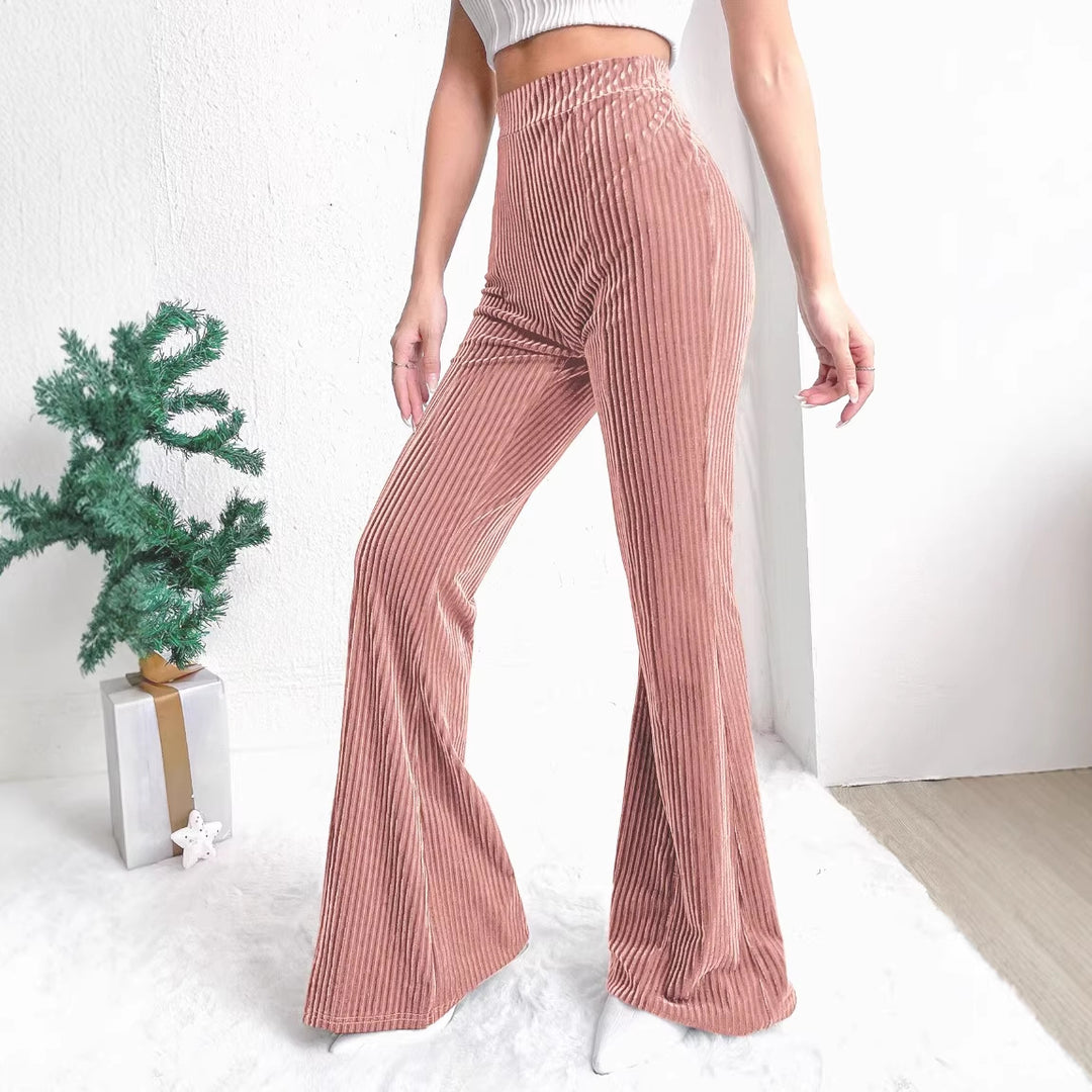 Damen Hochtaillierte gerippte Samt-Hose mit weitem Bein Shop Nory