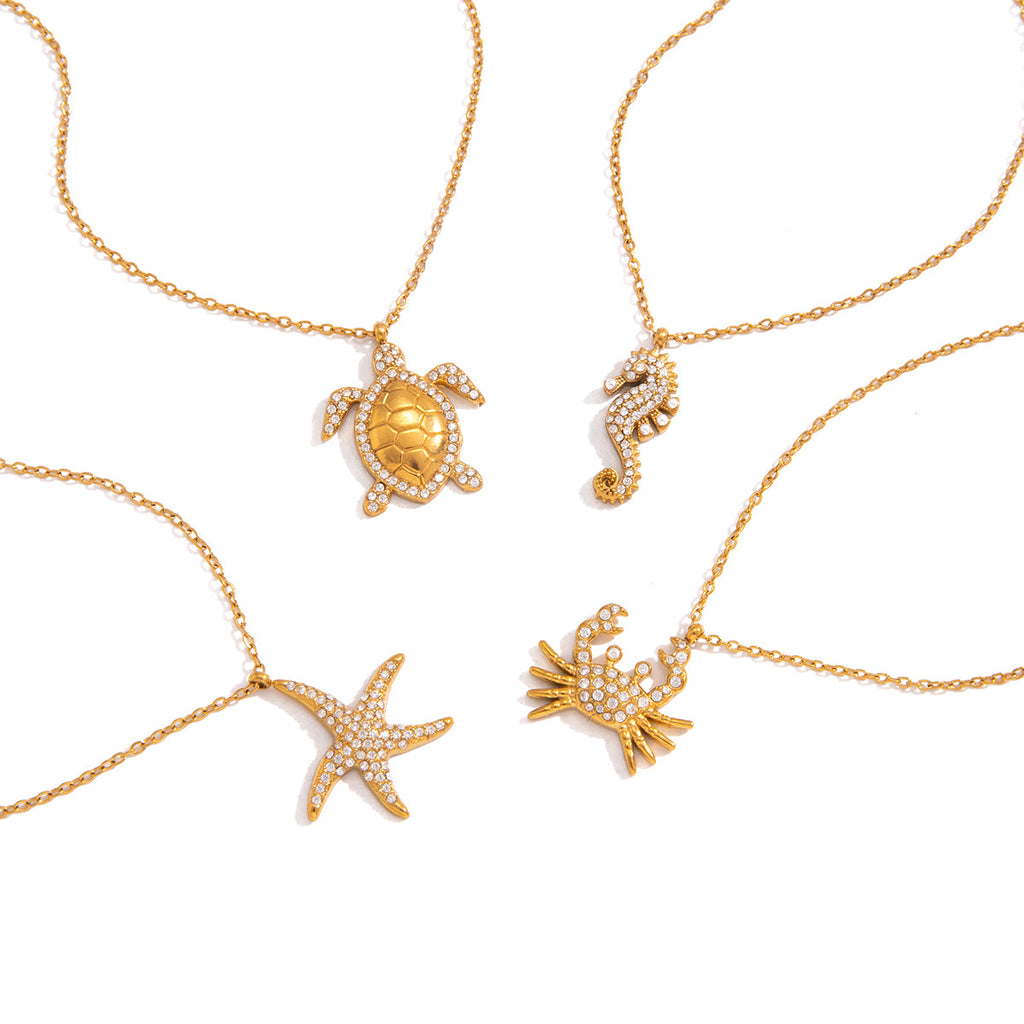 Damen Halskette mit elegantem Schildkrötenanhänger und funkelnden Zirkonia Shop Nory
