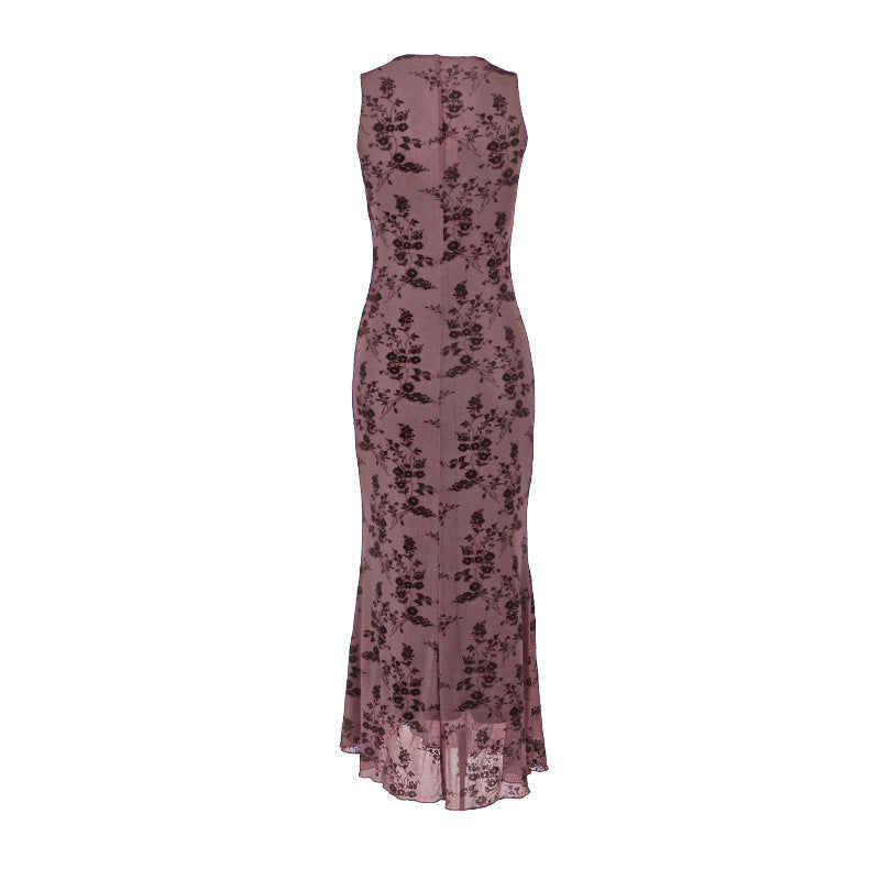 Damen Maxikleid mit floralem Spitzenmuster und tiefem V-Ausschnitt