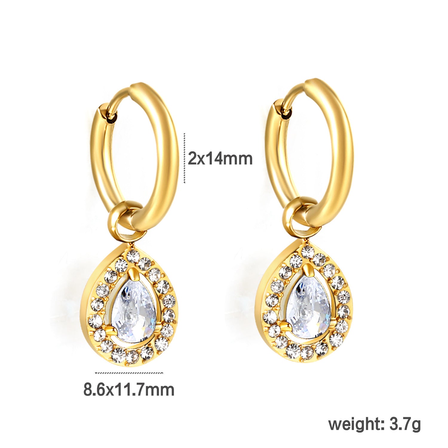 Damen Hängende Ohrstecker mit funkelndem grünem Zirkonia und goldplattierter Edelstahlfassung Shop Nory