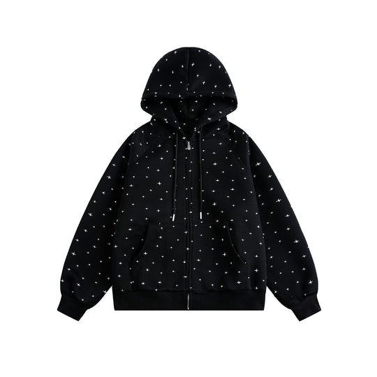 Unisex Oversize-Kapuzenjacke mit Sternchen-Print und durchgehendem Reißverschluss Shop Nory