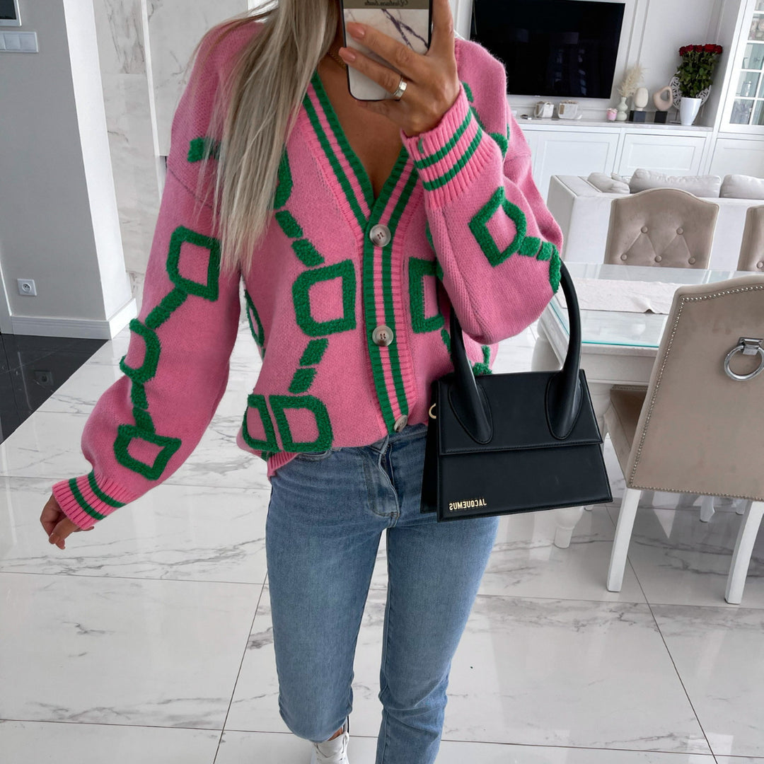 Damen Grobstrick-Cardigan mit 3D-Strukturmotiv, V‑Ausschnitt und Knopfleiste Shop Nory