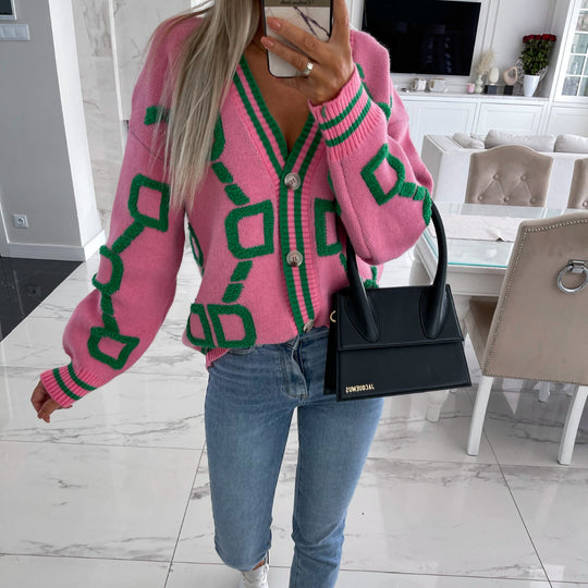 Damen Grobstrick-Cardigan mit 3D-Strukturmotiv, V‑Ausschnitt und Knopfleiste Shop Nory