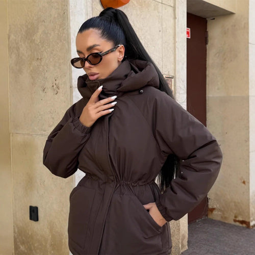 Damen Steppparka mit hohem Kragen, tailliertem Kordelzug und Kapuze Shop Nory