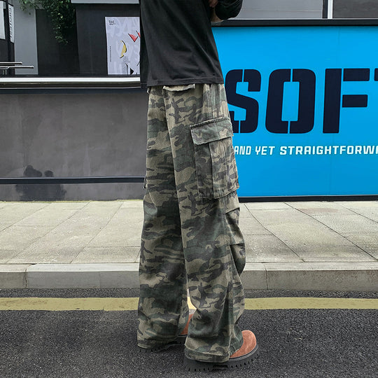 Herren Weite Camouflage-Cargohose mit tiefem Schritt, Multi‑Taschen und elastischem Bund Shop Nory
