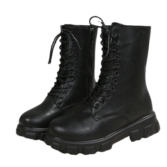 Damen moderne Schnürstiefel mit rutschfester Sohle und seitlichem Reißverschluss Shopnory