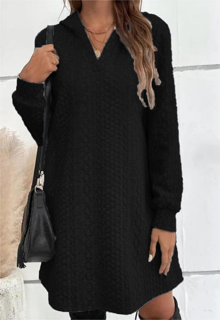 Damen Lässiges Strukturiertes Kapuzen‑Strickkleid im Tunika‑Schnitt Shop Nory