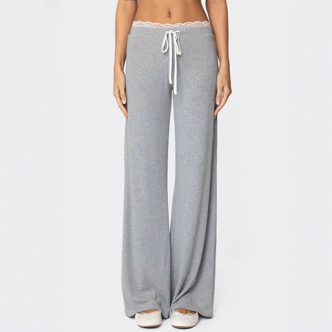 Damen weite Loungehose mit Spitzenbund und Kordelzug Shop Nory
