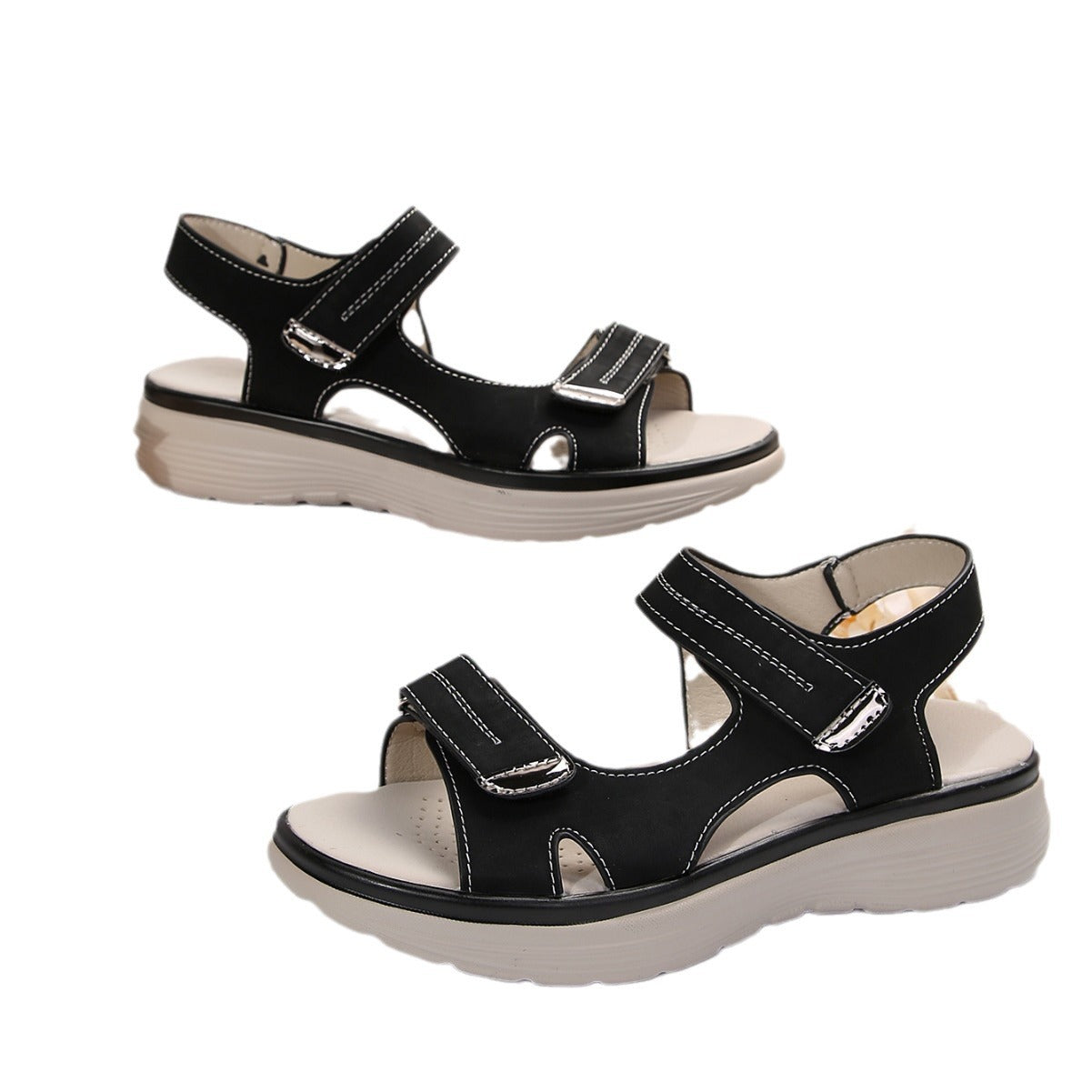 Damen Komfortsandalen mit verstellbaren Klettverschlüssen und ergonomischem Fußbett