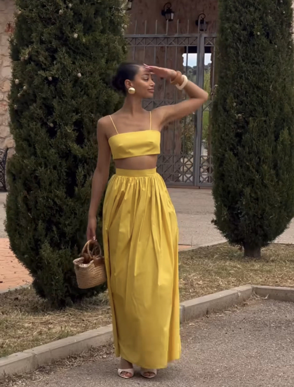 Damen Set aus Crop-Top und Maxirock mit elegantem Rüschendesign