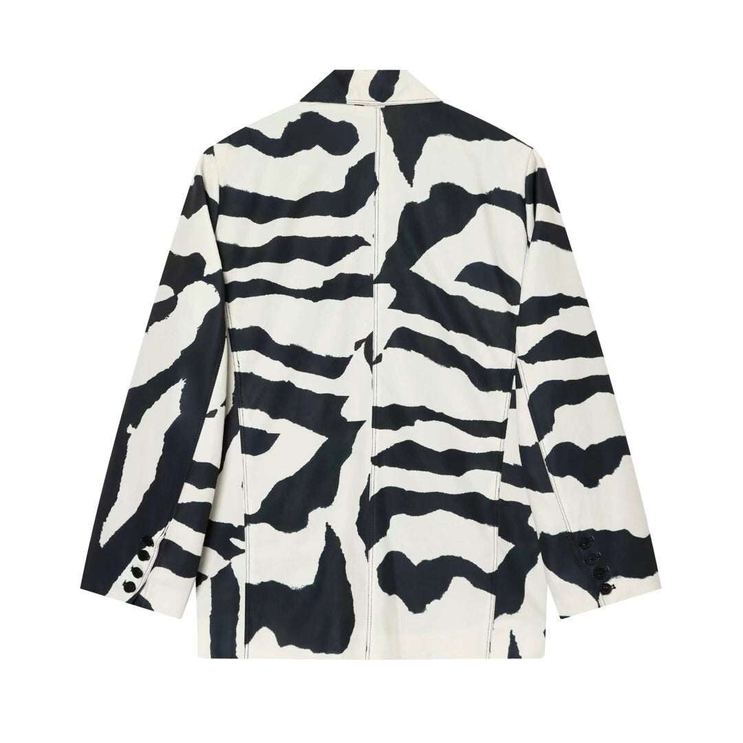 Damen Oversize-Blazer mit Zebra-Print, Ein-Knopf-Verschluss und aufgesetzten Pattentaschen Shop Nory