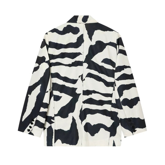 Damen Oversize-Blazer mit Zebra-Print, Ein-Knopf-Verschluss und aufgesetzten Pattentaschen Shop Nory