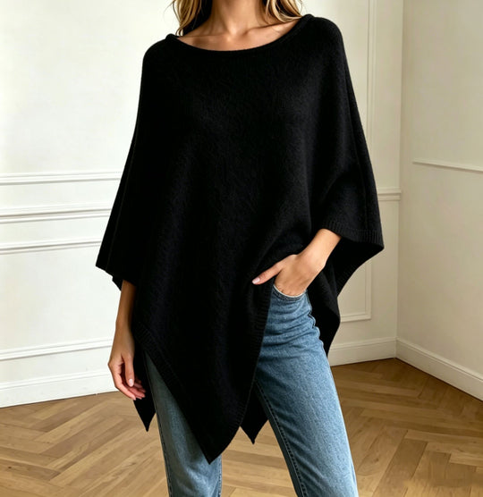 Damen Oversize Strickponcho mit weitem Rundhalsausschnitt Shop Nory
