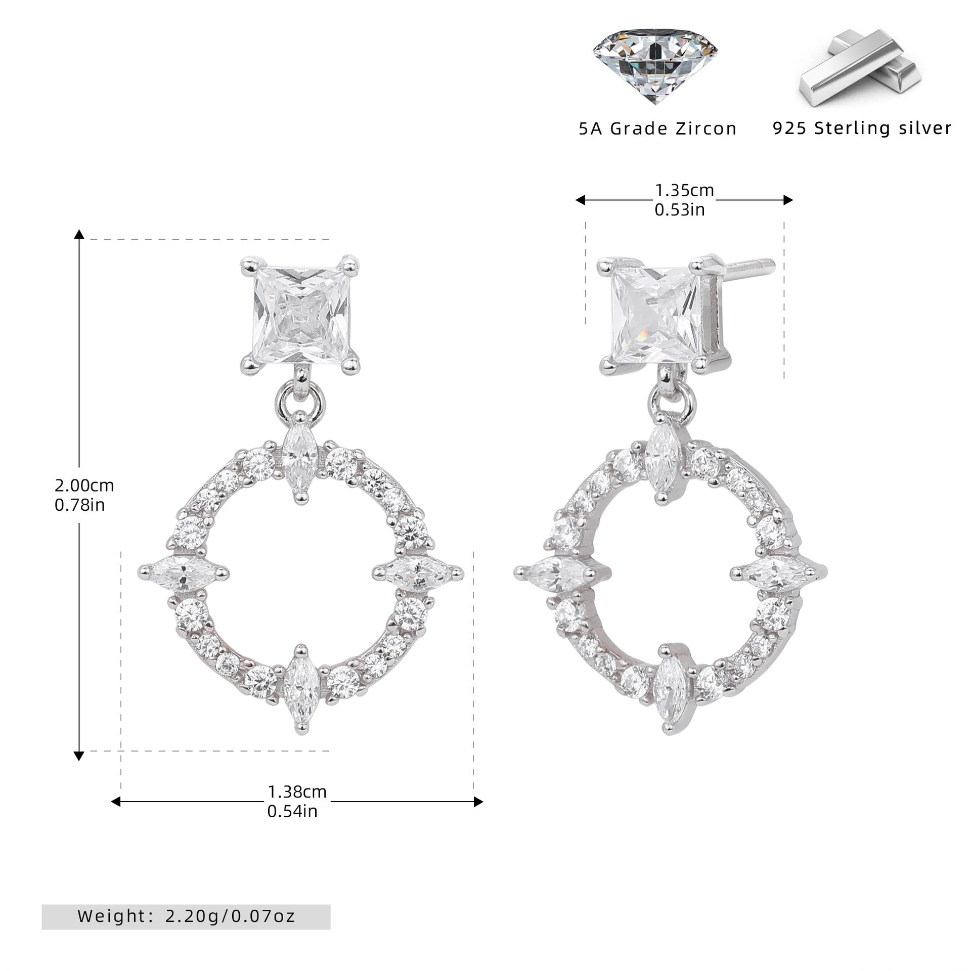 Damen Ohrhänger mit luxuriösem Zirkonbesatz aus 925 Sterling Silber Shop Nory 1782843459