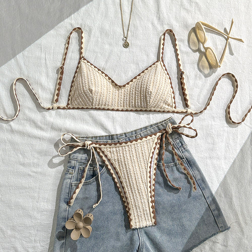 Damen Triangel-Bikini mit gestreiften BindShopnoryändern