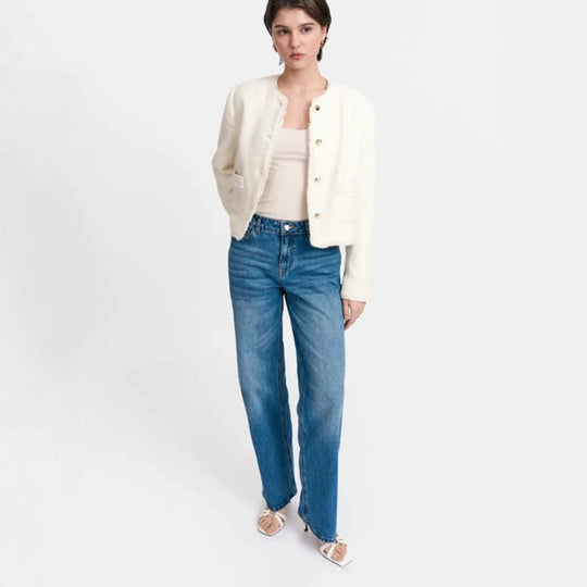 Damen Kurzblazer aus Bouclé mit Perlmuttknöpfen Shop Nory
