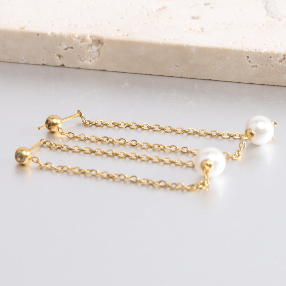 Damen Ohrhänger mit eleganten, schimmernden Perlen Shop Nory