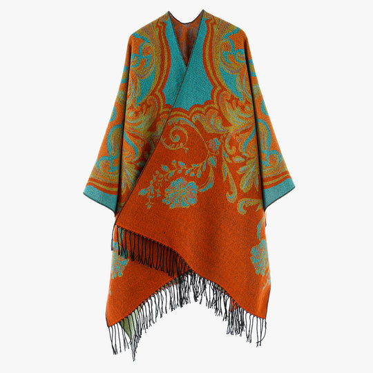 Damen Barock‑Jacquard Cape mit asymmetrischem Zipfelsaum und Fransen Shop Nory