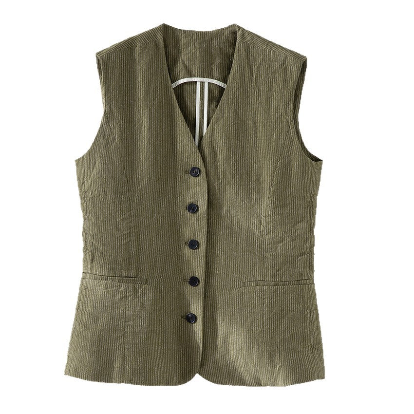 Damen Taillierte Cordweste mit V-Ausschnitt und Knopfleiste Shop Nory
