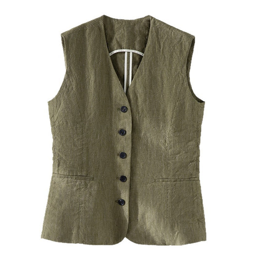 Damen Taillierte Cordweste mit V-Ausschnitt und Knopfleiste Shop Nory