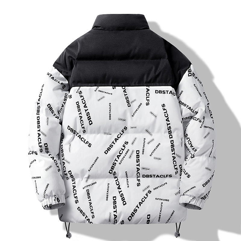 Herren Gepolsterte Steppjacke mit grafischem Schrift-Print, Stehkragen und verstellbarem Saum Shop Nory