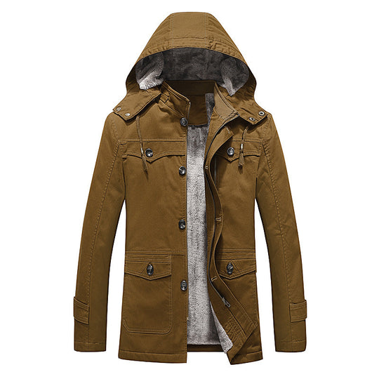 Herren wattierter Canvas-Parka mit fester Kapuze, kuscheligem Teddy-Innenfutter und Mehrfach-Taschen Shop Nory