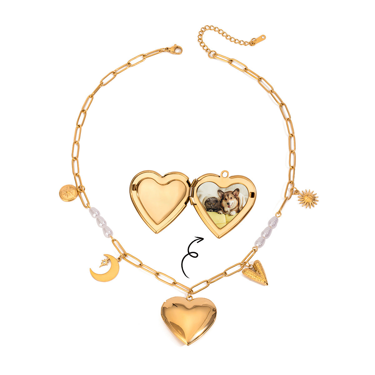 Damen Halskette mit charmantem Herzdesign und nothenden Anhängern Shop Nory
