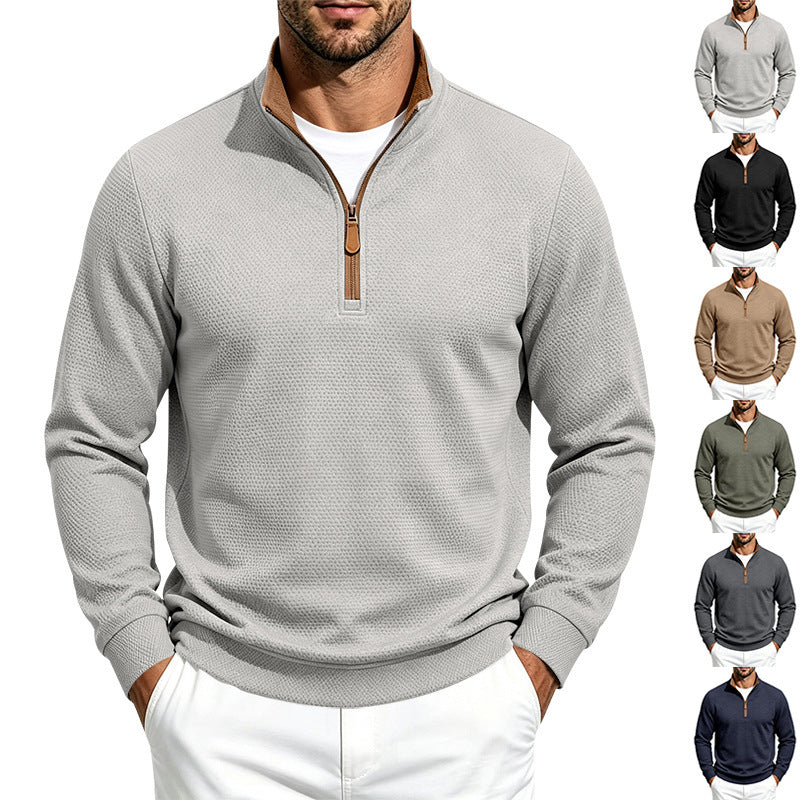 Herren Halbzip-Pullover mit Waffelstruktur und Kontrastkragen Shop Nory