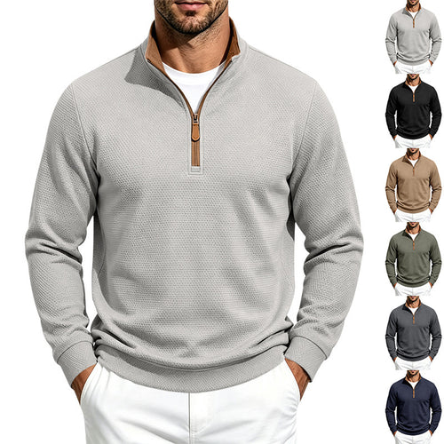 Herren Halbzip-Pullover mit Waffelstruktur und Kontrastkragen Shop Nory