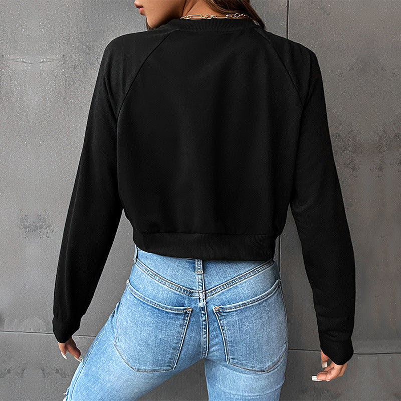 Damen Cropped College-Sweatshirt mit Rundhalsausschnitt, Raglanärmeln und Brooklyn-Print Shop Nory