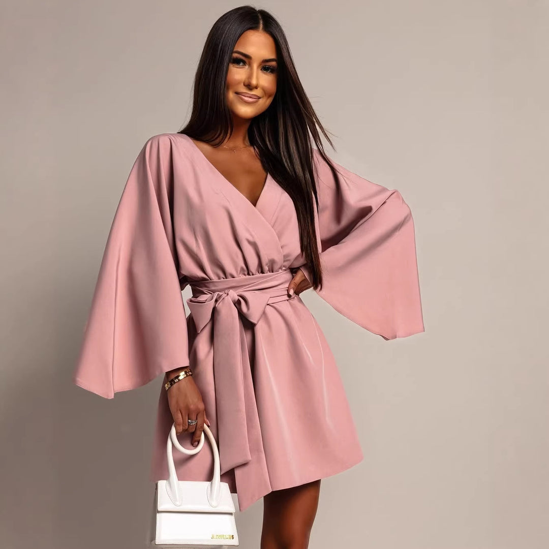 Damen Wickel-Minikleid mit Kimonoärmeln und Taillengürtel Shop Nory