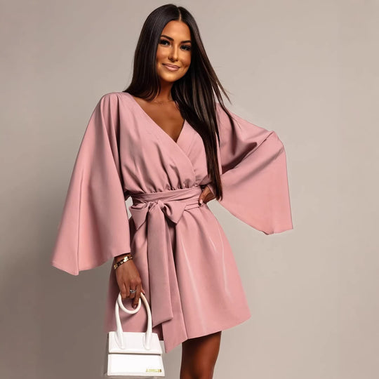 Damen Wickel-Minikleid mit Kimonoärmeln und Taillengürtel Shop Nory
