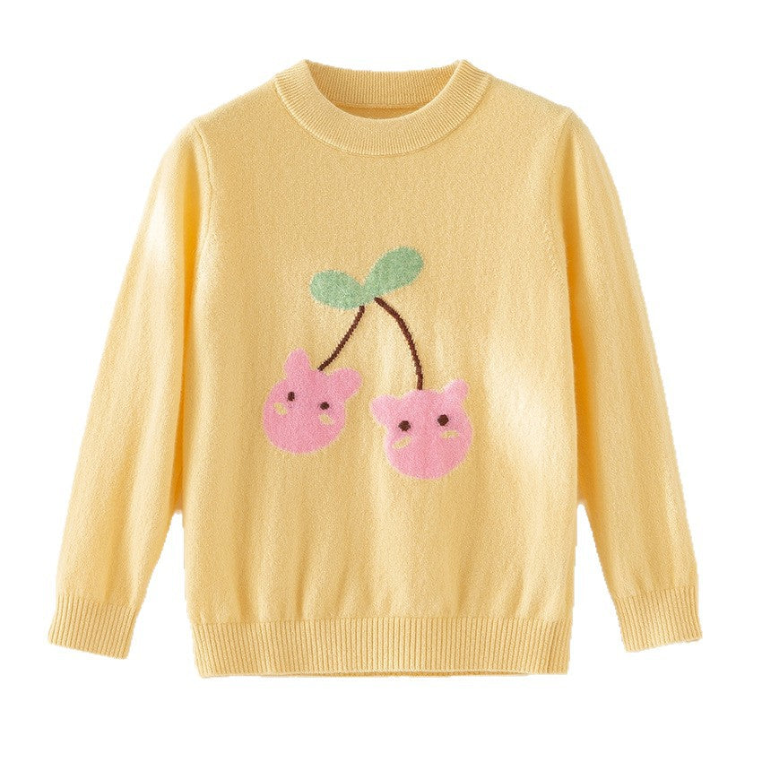 Damen Feinstrick-Pullover mit verspieltem Kirschen-Motiv und Rundhalsausschnitt Shop Nory