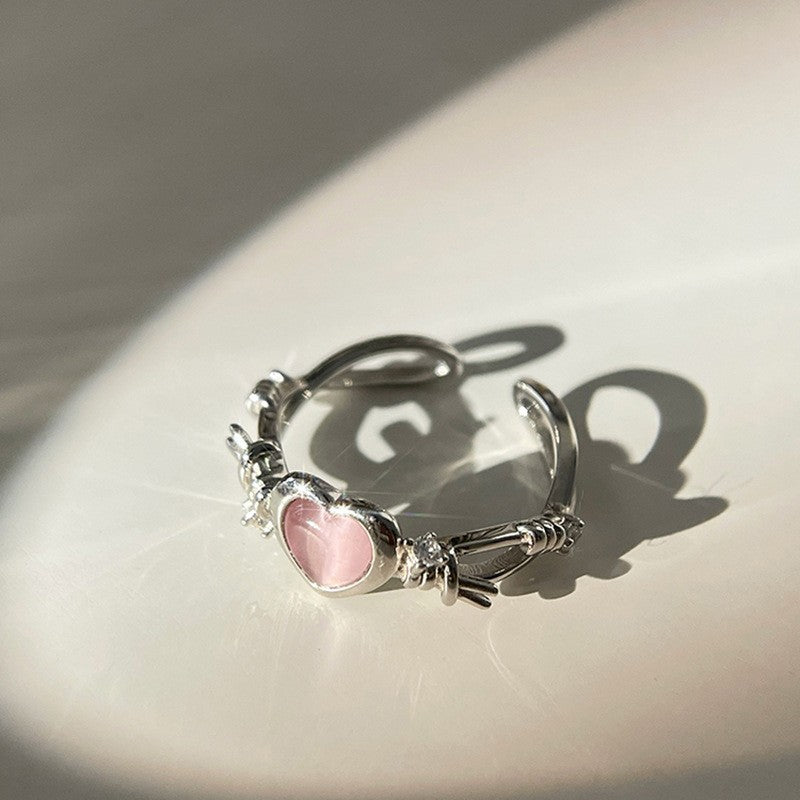 Damen Offener Ring mit herzförmigem Anhänger und funkelnden Akzenten Shop Nory