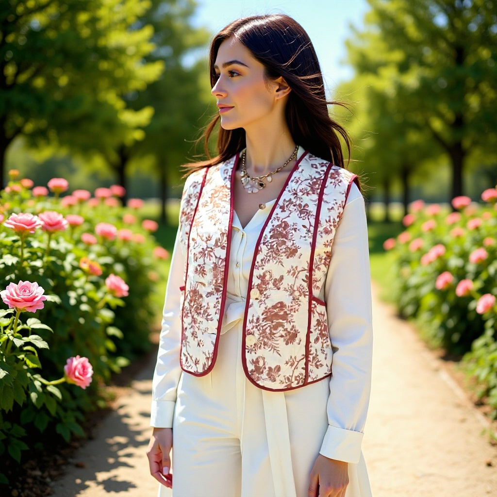 Damen Gesteppte Weste im Landhausstil mit floraler Toile‑Optik und Eingrifftaschen Shop Nory