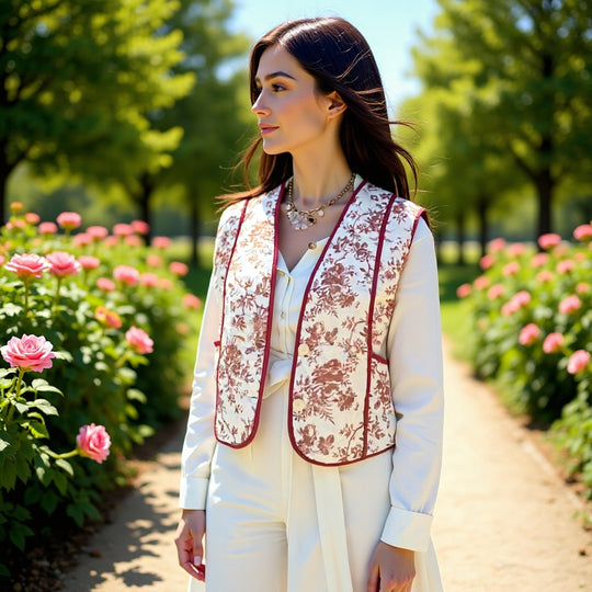 Damen Gesteppte Weste im Landhausstil mit floraler Toile‑Optik und Eingrifftaschen Shop Nory