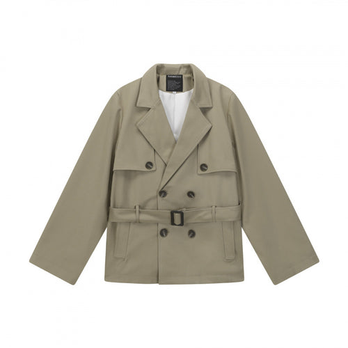 Unisex Kurze doppelte Blouson-Trenchjacke mit Taillengürtel und kastiger Silhouette Shop Nory