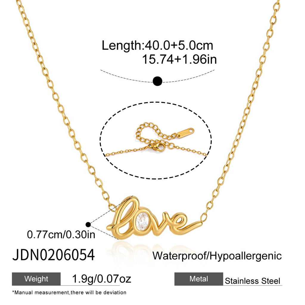 Damen Halskette mit elegantem "Love"-Schriftzug und funkelndem Zirkonia Akzent Shop Nory