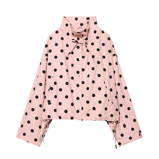 Damen Gepunktete Cropped‑Blousonjacke mit hohem Stehkragen, Tunnelzug und Knopfleiste Shop Nory