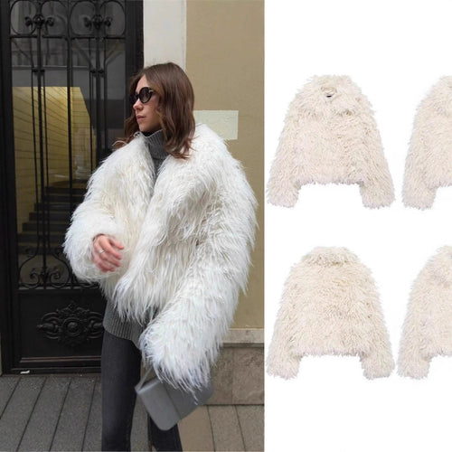 Damen Kurzmantel aus langfaserigem Faux‑Fur mit ausgefranster Shaggy‑Textur und übergroßen Ärmeln Shop Nory