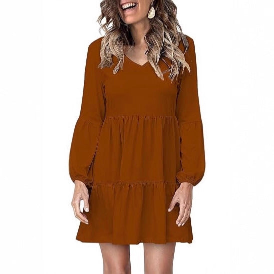 Damen Stufiges Mini-Kleid mit V-Ausschnitt und Ballonärmeln Shop Nory