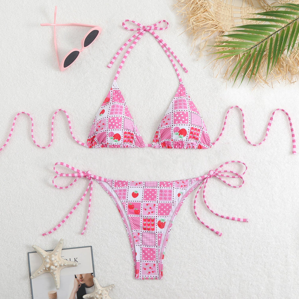 Damen Triangel-Bikini-Set mit verspieltem Blumenmuster und feinen BindShopnoryändern