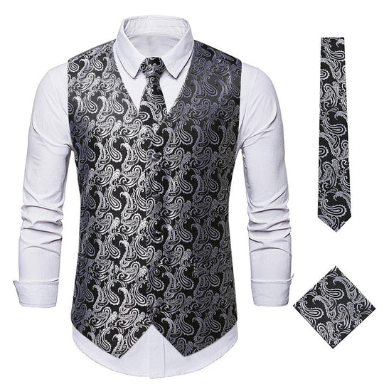 Herren elegante Weste mit feinem Paisleymuster und passendem Krawatten-Set