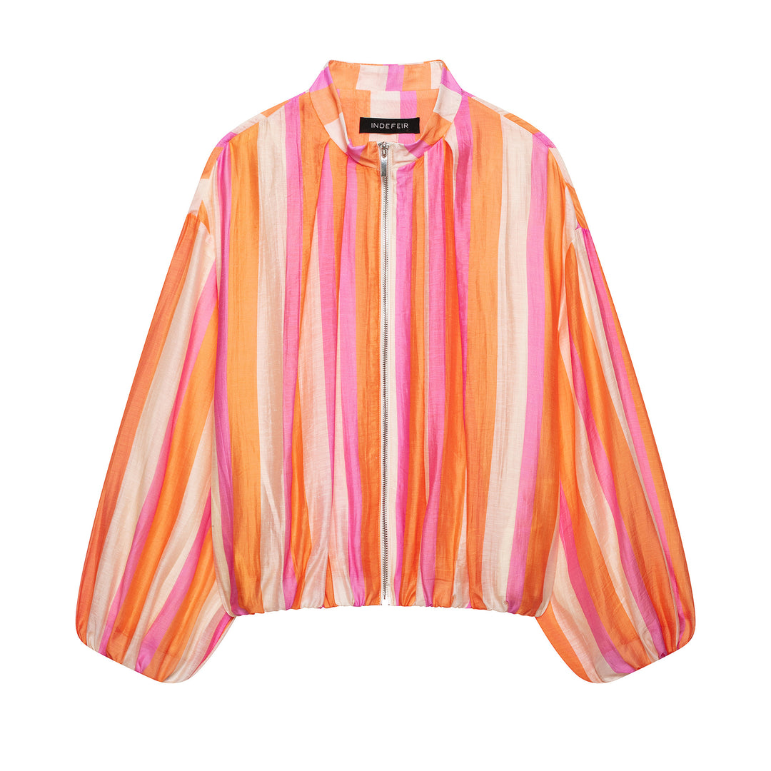 Damen Gestreifte Bomberjacke im Cropped-Stil mit Ballonärmeln Shop Nory